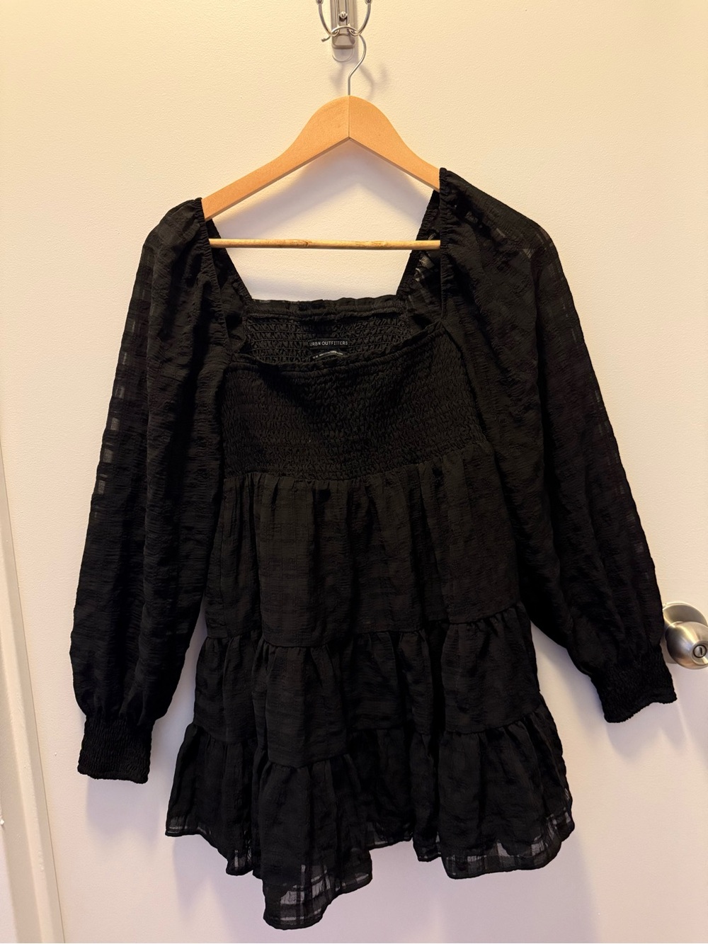 Urban Outfitters Black Tiered Long-Sleeve Mini Dress